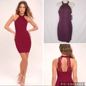 Women's Lulu's S6D1861D23 Endlessly Alluring Wine Red Lace Dress Size: M